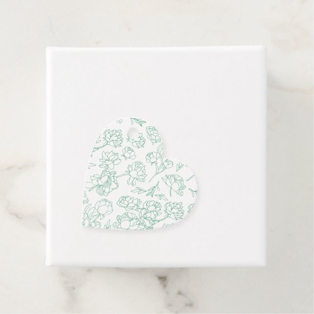 Étiquettes Cadeau Mariage de fleurs de pivoines à main verte (En situation)