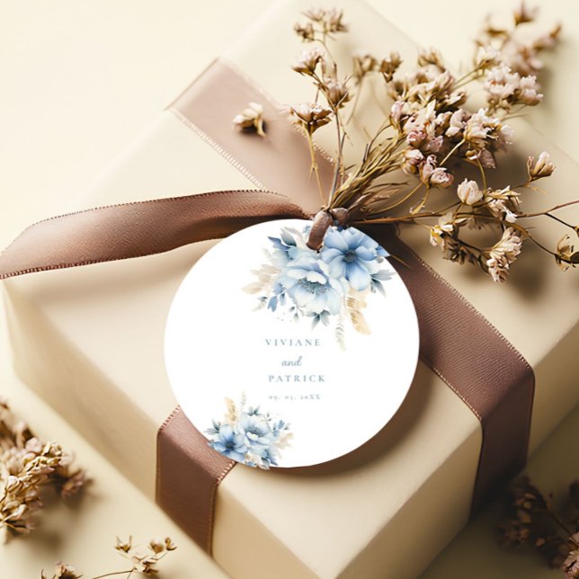 Étiquettes Cadeau Mariage de fleurs géométriques bleu foncé (Créateur téléchargé)