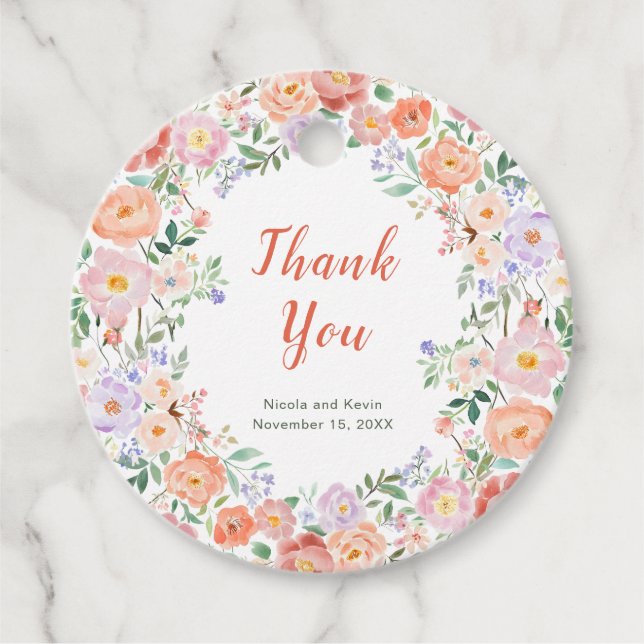 Étiquettes Cadeau Mariage de fleurs printanières (Devant)