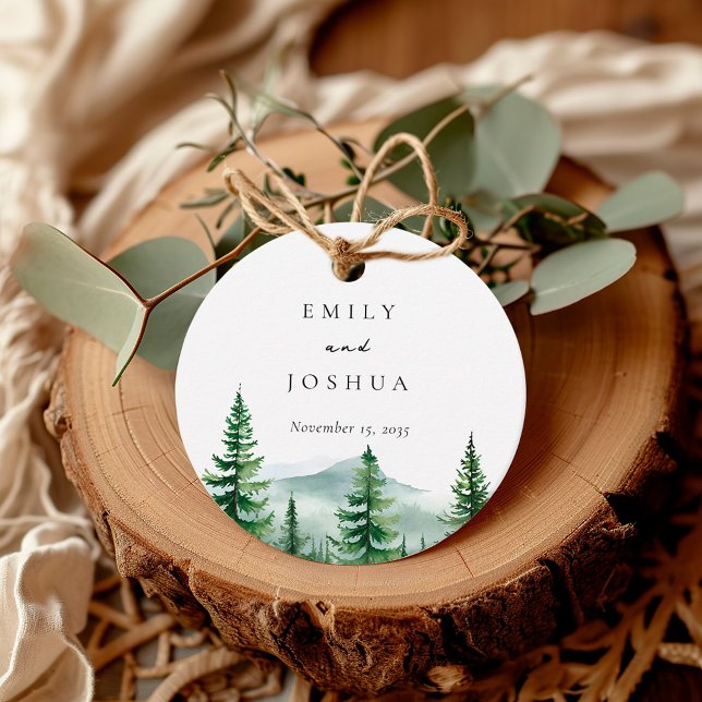 Étiquettes Cadeau Mariage de forêt de pins rustiques (Créateur téléchargé)