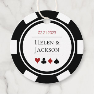 Étiquettes Cadeau Mariage de Las Vegas Black White Poker Chip