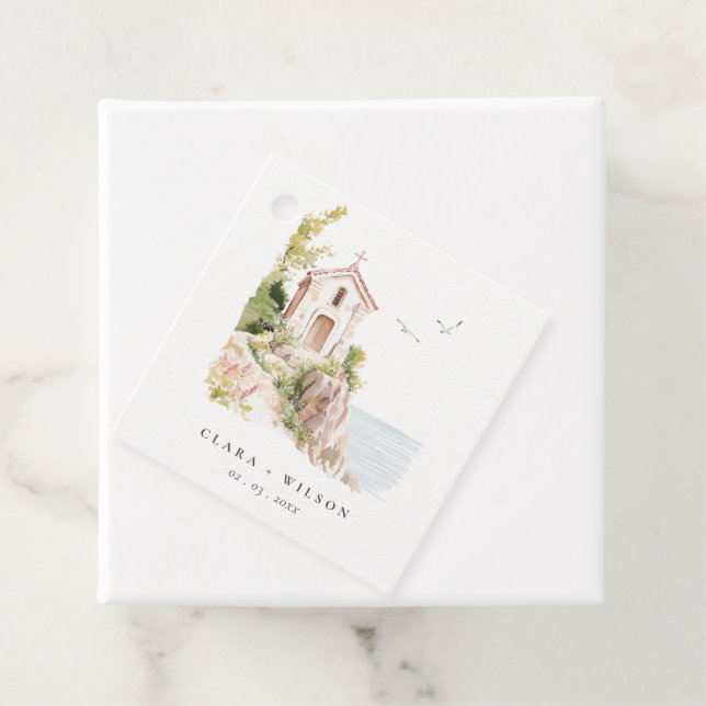 Étiquettes Cadeau Mariage de l'église catholique de l'aquarelle côti (En situation)