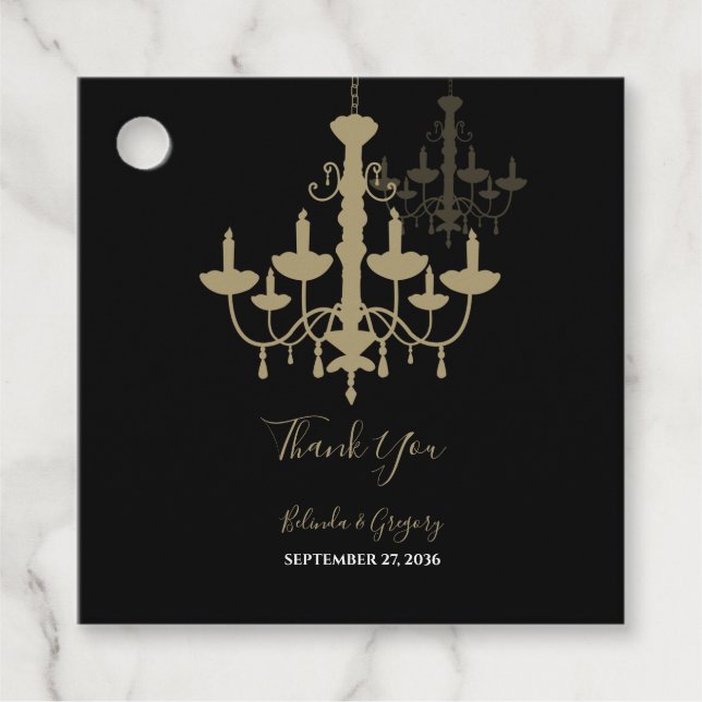 Étiquettes Cadeau Mariage de lustre en or noir cadeau (Devant)