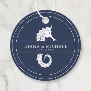 Étiquettes Cadeau Mariage de mer Blue Wave Wht/Navy ID836