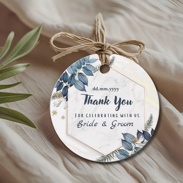 Étiquettes Cadeau Mariage de Merci à cadre bleu blanc (Créateur téléchargé)