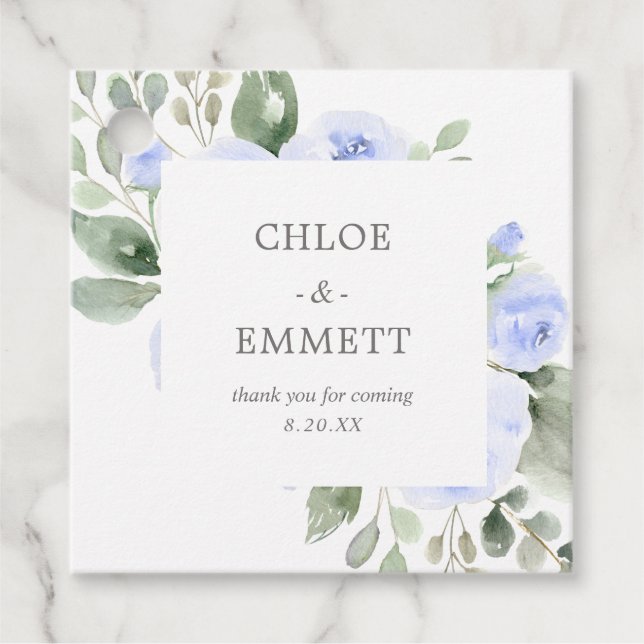 Étiquettes Cadeau Mariage de Merci bleu Floral Eucalyptus (Devant)