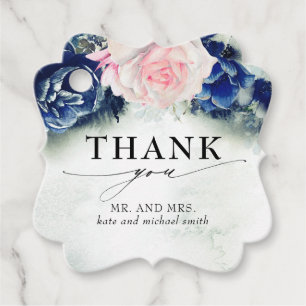 Étiquettes Cadeau Mariage de Merci rose et bleu marine