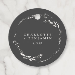 Étiquettes Cadeau Mariage de monogramme de germe noir et blanc