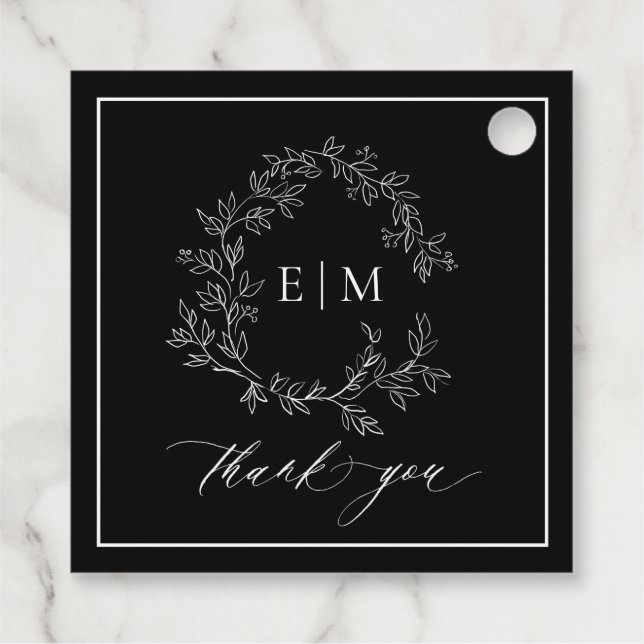 Étiquettes Cadeau Mariage de monogramme moderne noir blanc poitrine (Dos)