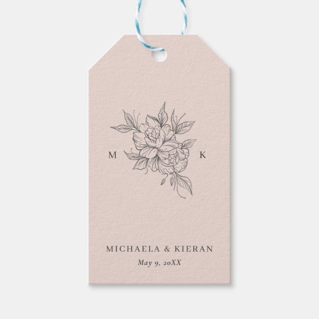 Étiquettes-cadeau Mariage de monogramme rose pâle (Devant)