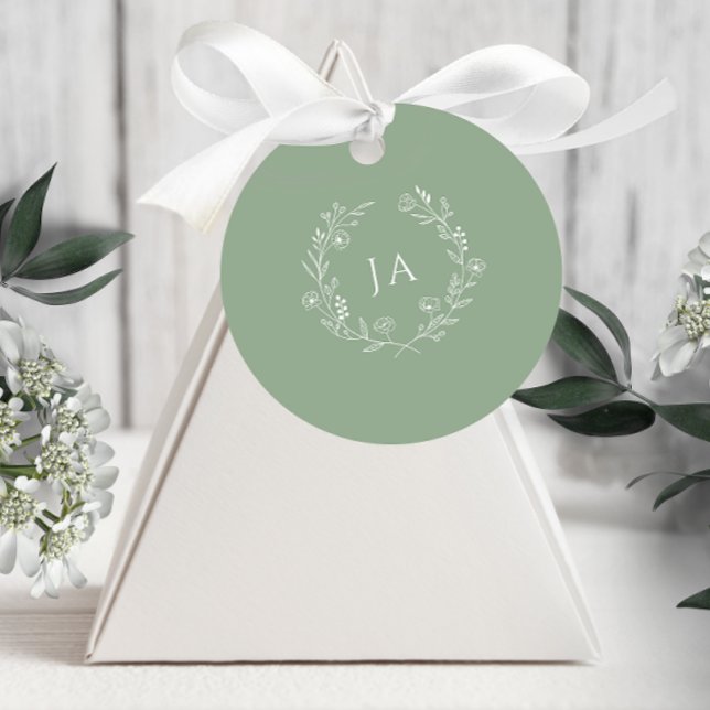 Étiquettes Cadeau Mariage de monogramme vert Sage (Créateur téléchargé)