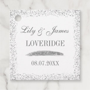 Étiquettes Cadeau Mariage de Parties scintillant blanc et gris glam