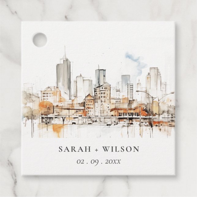 Étiquettes Cadeau Mariage de paysage de l'aquarelle Atlanta Georgia (Devant)