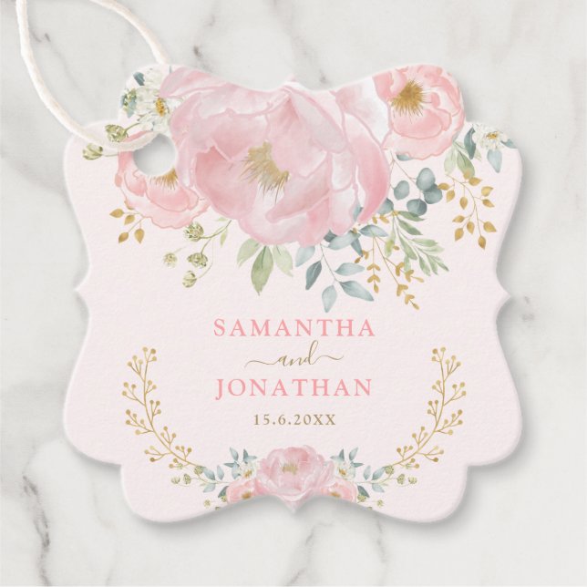 Étiquettes Cadeau Mariage de pivoine de fleurs romantiques Soft rose (Devant)