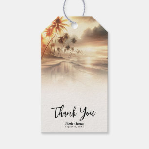Étiquettes-cadeau Mariage de plage au coucher du soleil avec des pal