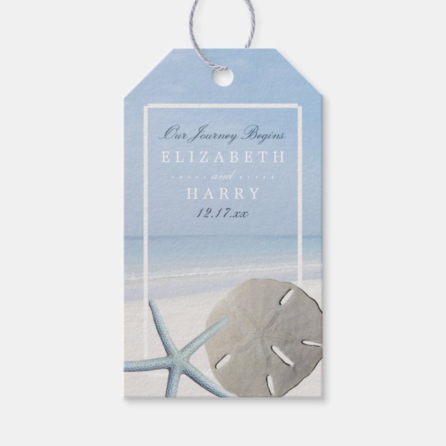 Étiquettes-cadeau Mariage de plage de sable Dollar et Starfish (Devant)