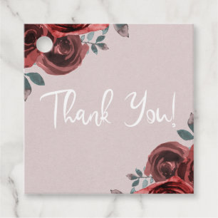 Étiquettes Cadeau Mariage de roses aquarelles taupe bordeaux et verd
