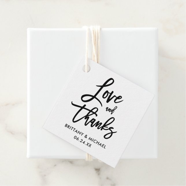 Étiquettes Cadeau Mariage de script de brosse moderne Amour et Merci (En situation)