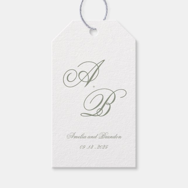 Étiquettes-cadeau Mariage de script de monogramme de format classiqu (Devant)