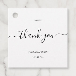 Étiquettes Cadeau Mariage de script noir et blanc minimaliste