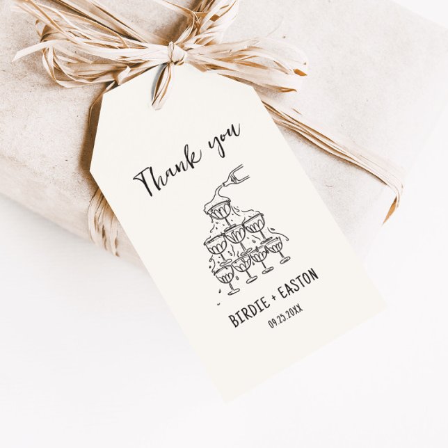 Étiquettes-cadeau Mariage de tour de Champagne illustré manuscrit (Créateur téléchargé)