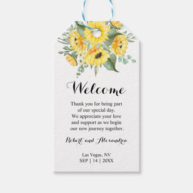 Étiquettes-cadeau Mariage de tournesols Bienvenue Favoriser la fête (Devant)