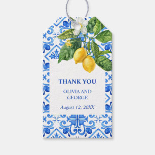 Étiquettes-cadeau Mariage de tuiles et citrons bleu méditerranéen