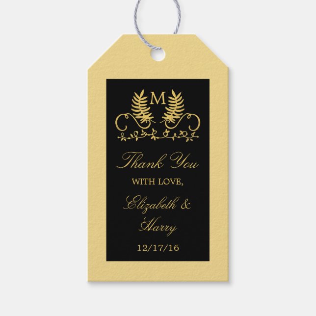 Étiquettes-cadeau Mariage d'emblème Floral d'or (Devant)