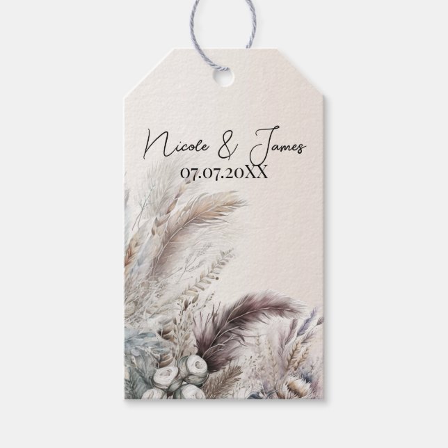 Étiquettes-cadeau Mariage des plumes florales de la terre de Bohême (Devant)