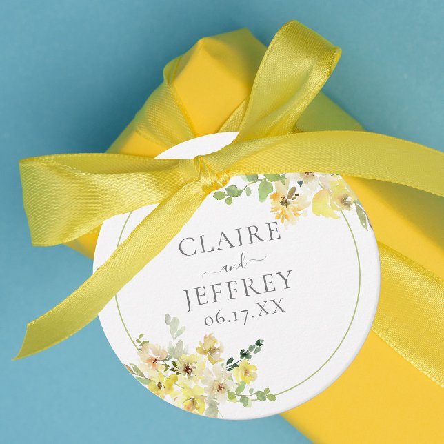 Étiquettes Cadeau Mariage d'été Delicic Jaune Floral Sage Vert (Créateur téléchargé)