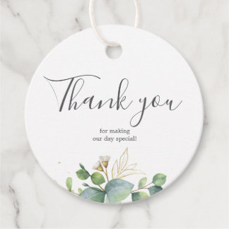 Étiquettes Cadeau Mariage d'été Eucalyptus de verdure rustique.