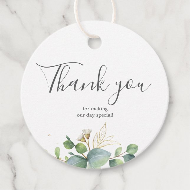 Étiquettes Cadeau Mariage d'été Eucalyptus de verdure rustique. (Devant)