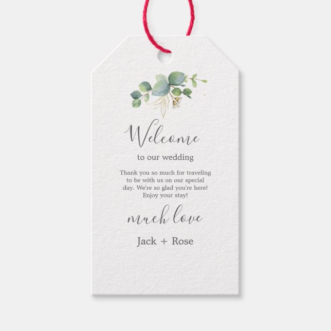 Étiquettes-cadeau Mariage d'été Eucalyptus de verdure rustique. (Devant)