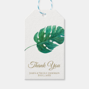 Étiquettes-cadeau Mariage d'été hawaïen à feuille de palmier vert tr