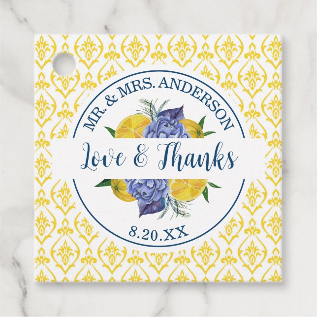 Étiquettes Cadeau Mariage d'été moderne citron citron (Devant)