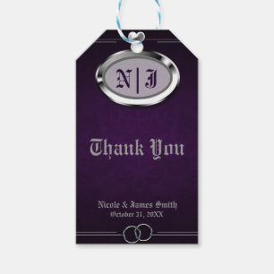 Étiquettes-cadeau Mariage d'Halloween gothique vintage argent et vio