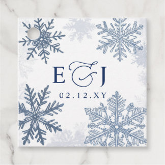 Étiquettes Cadeau Mariage d'hiver aux flocons de neige bleu argent M