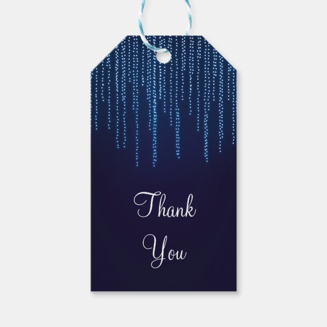 Étiquettes-cadeau Mariage d'hiver Elégant lumière bleue étincelante  (Devant)
