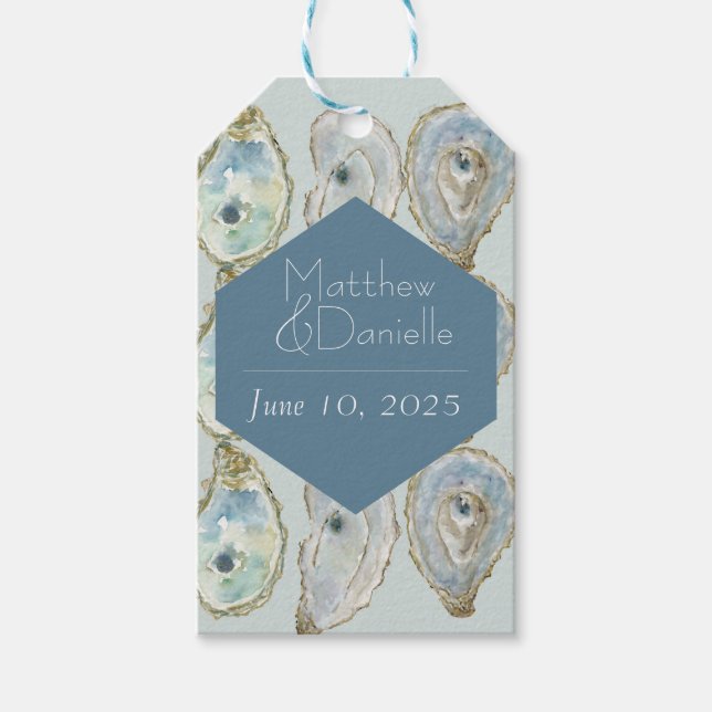 Étiquettes-cadeau Mariage d'huîtres aquarelle (Devant)