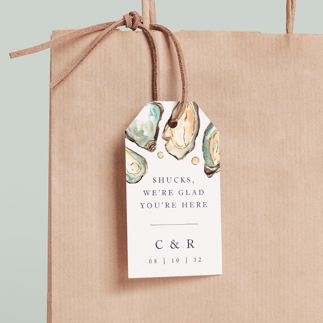 Étiquettes-cadeau Mariage d'huîtres d'aquarelle côtière (Créateur téléchargé)