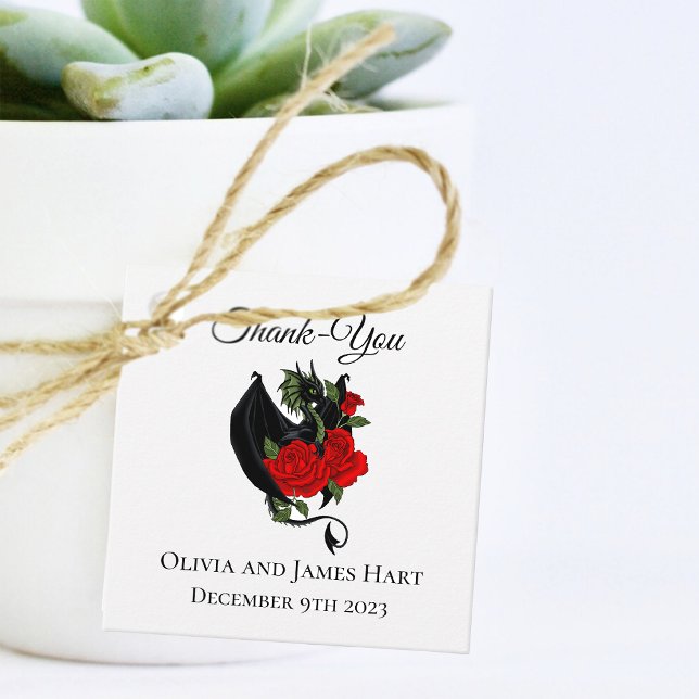 Étiquettes Cadeau Mariage d'Imaginaire Black Dragon Red Roses (Créateur téléchargé)