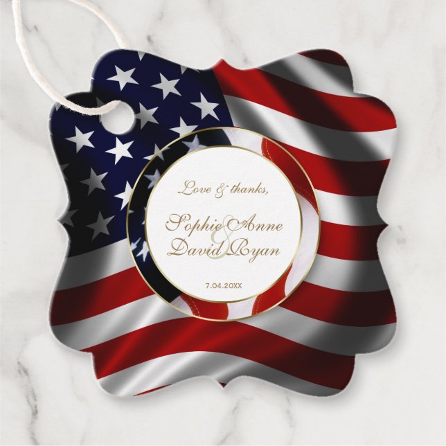 Étiquettes Cadeau Mariage d'or moderne Patriotique Élégant USA (Devant)
