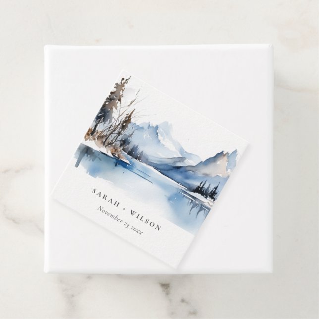 Étiquettes Cadeau Mariage du paysage de neige hivernale du lac Mount (En situation)