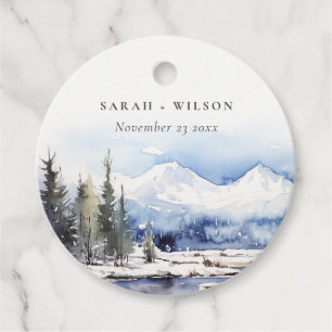 Étiquettes Cadeau Mariage du paysage skiable de la montagne de neige