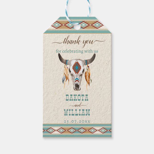 Étiquettes-cadeau Mariage du ranch tribal boho du sud-ouest (Devant)