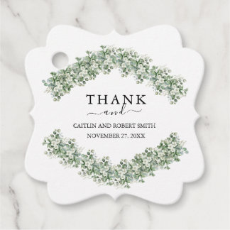 Étiquettes Cadeau Mariage Élégant avec Verdure d'Eucalyptus
