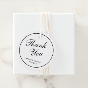 Étiquettes Cadeau Mariage Élégant Classique Noir et Blanc