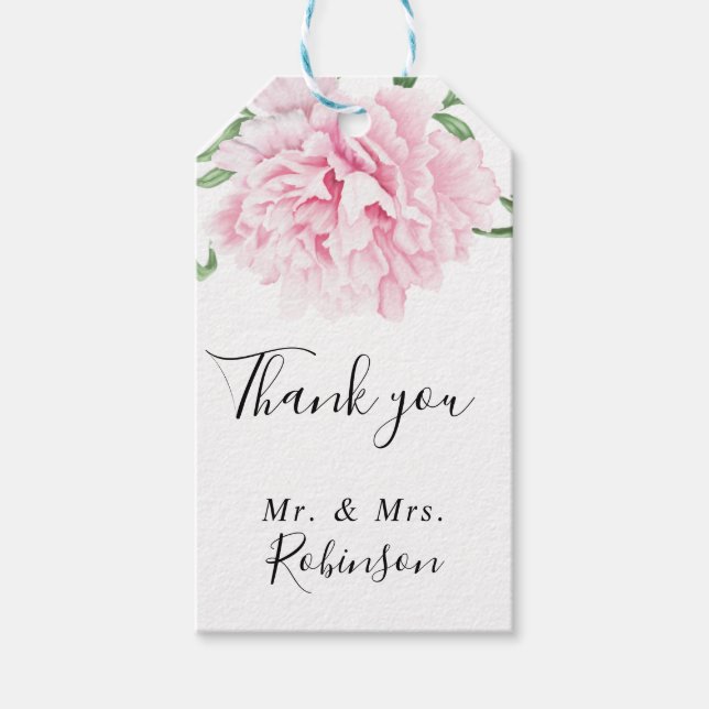 Étiquettes-cadeau Mariage élégant de la pivoine rose florale botaniq (Devant)