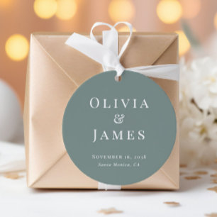 Étiquettes Cadeau Mariage Élégant Monogramme Vert Sauge
