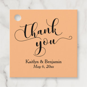 Étiquettes Cadeau Mariage Élégant noir Script Pale Orange Merci